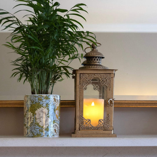 Antique Gold Glass Sided Metal Lantern - The Farthing