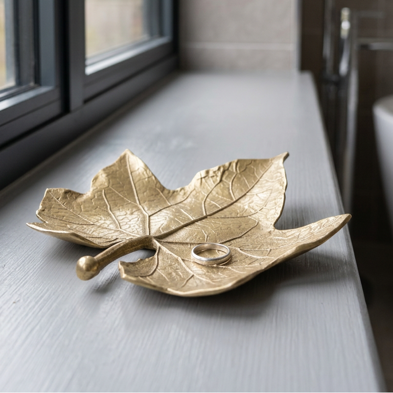Antique Gold Maple Leaf Jewellery Dish