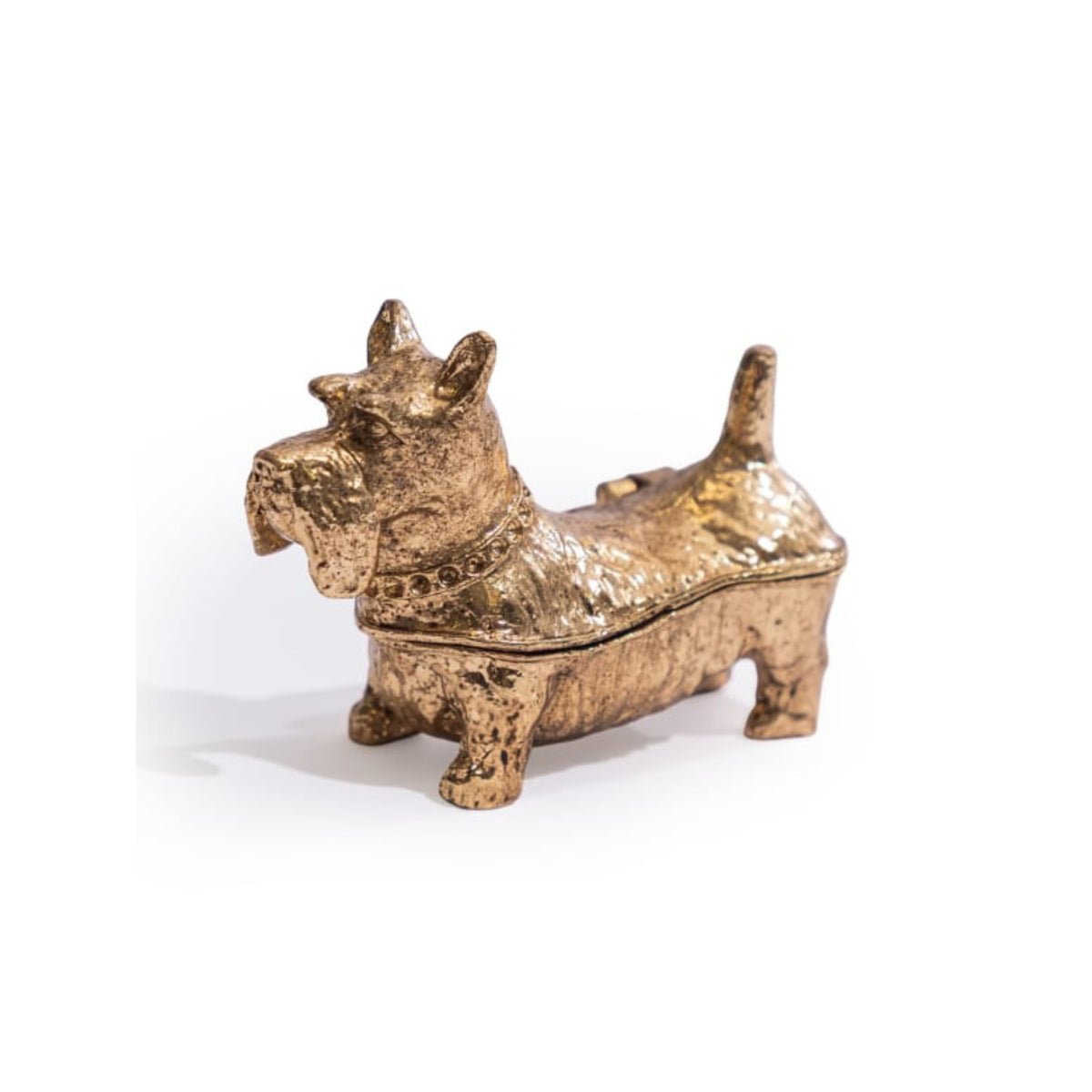 Antique Gold Metal Terrier Trinket Box 2