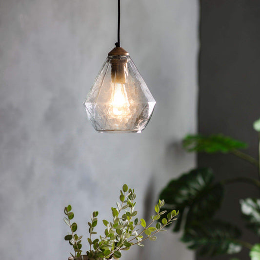 Antique Gold Metal & Mottled Glass Pendant Light - The Farthing