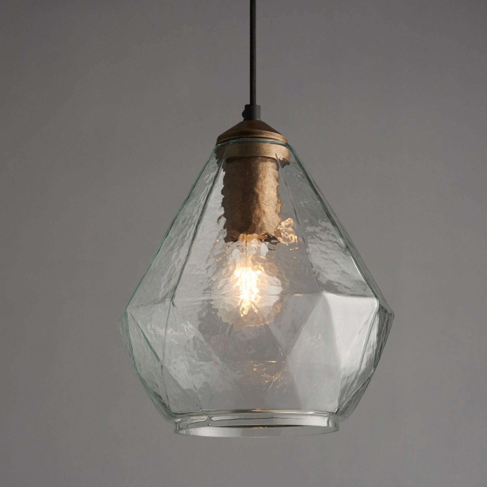 Antique Gold Metal & Mottled Glass Pendant Light - The Farthing