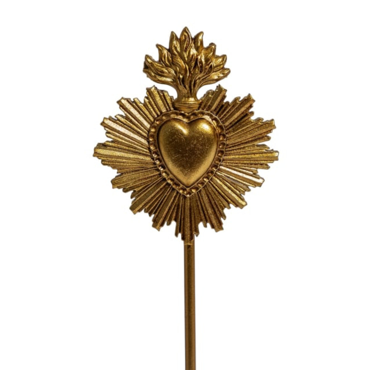A gold-colored Sacred Heart of Jesus metal pin on a white background.