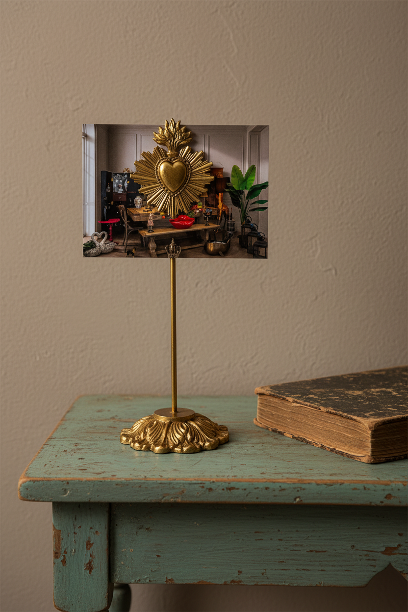 Antique Gold Milagro Heart Photo Stand