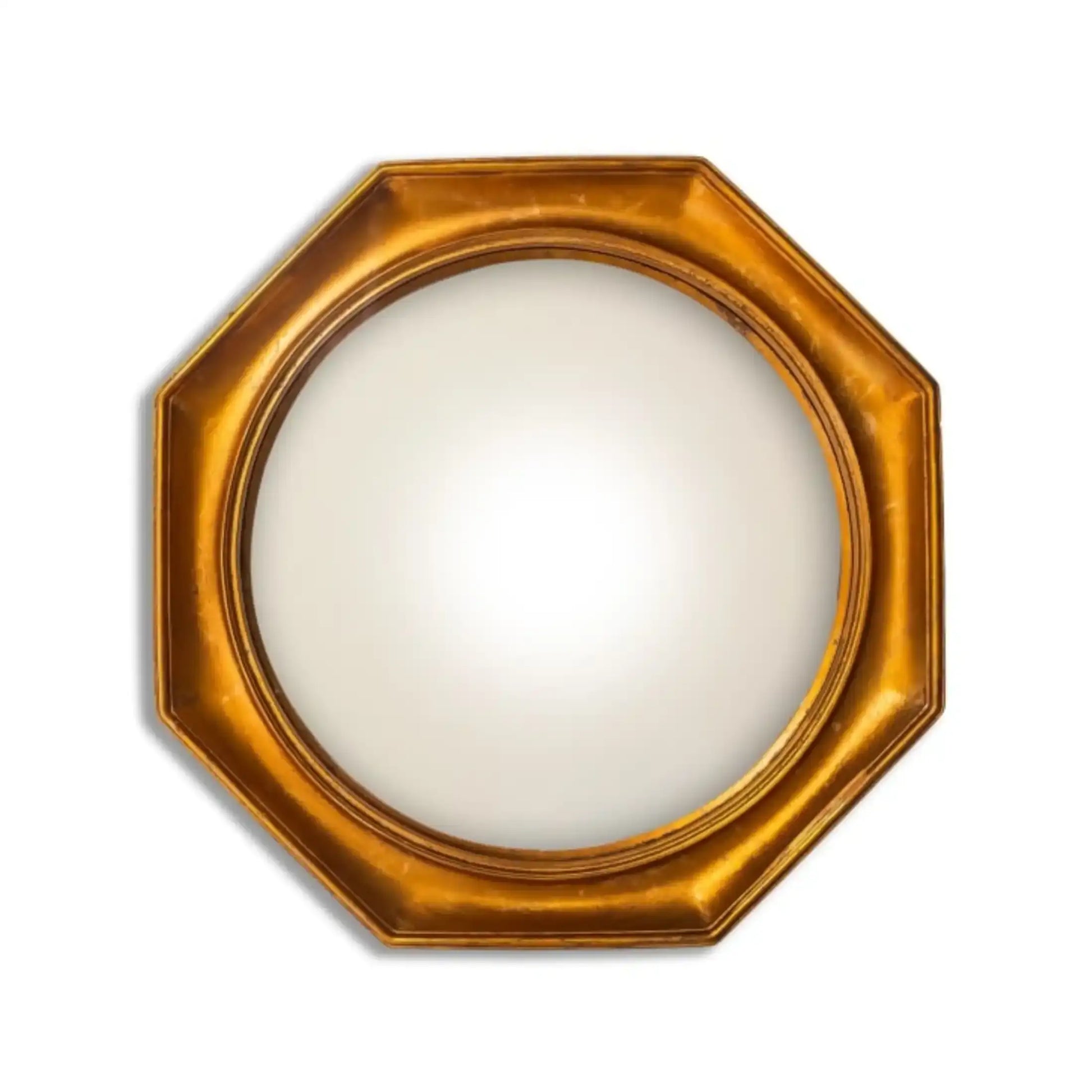 Gold octagonal mirror on a white background