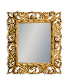 Decorative gold mirror with intricate patterns on a white background
