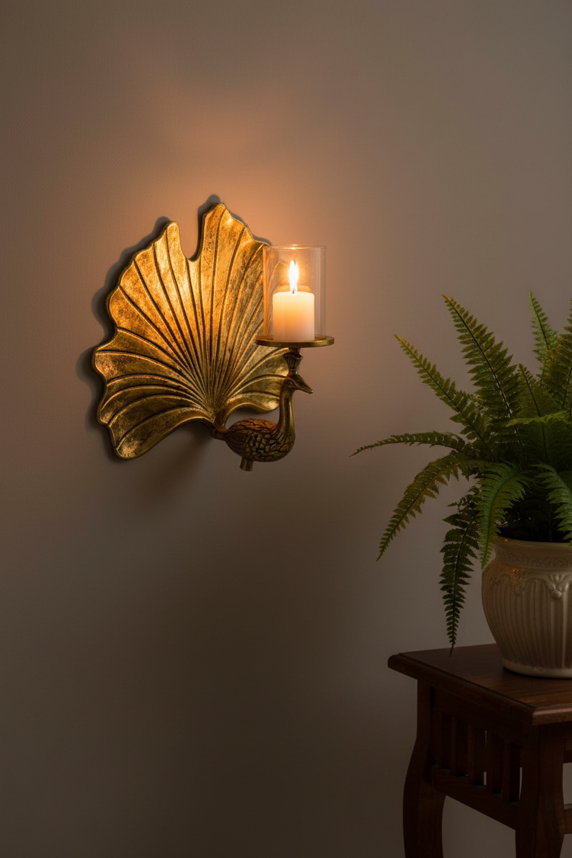 Antique Gold Peacock Wall Sconce Candle Holder 5