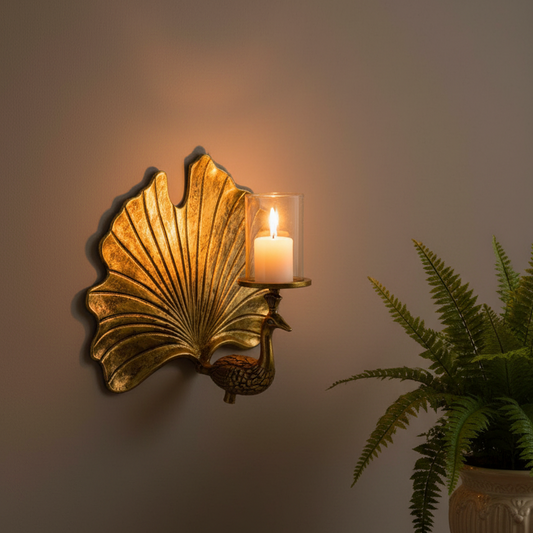 Antique Gold Peacock Wall Sconce Candle Holder