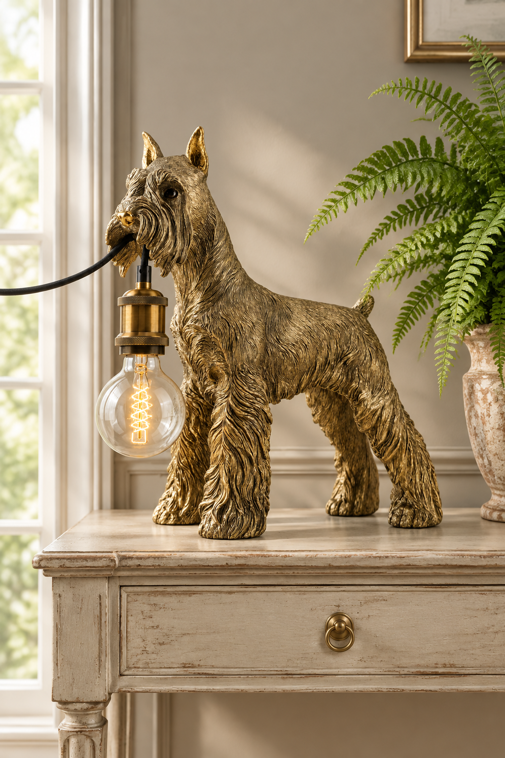 Antique Gold Schnauzer Dog Table Lamp 2