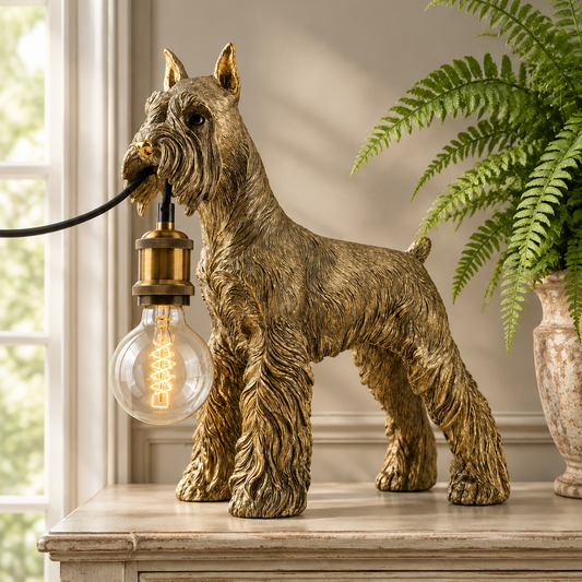 Antique Gold Schnauzer Dog Table Lamp