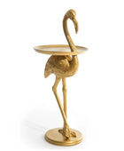 Gold flamingo-shaped side table on a white background