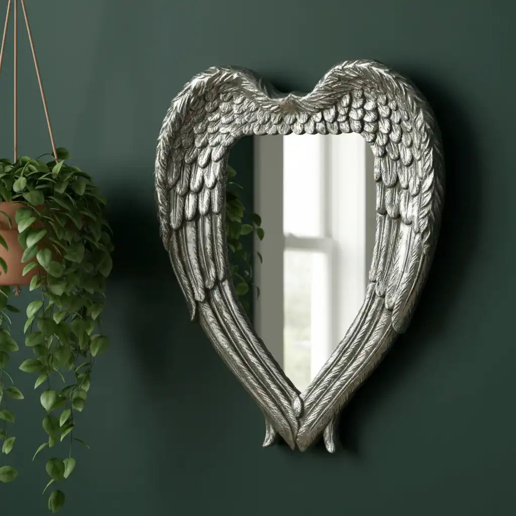 AntiqueSilverAngelWingsMirror