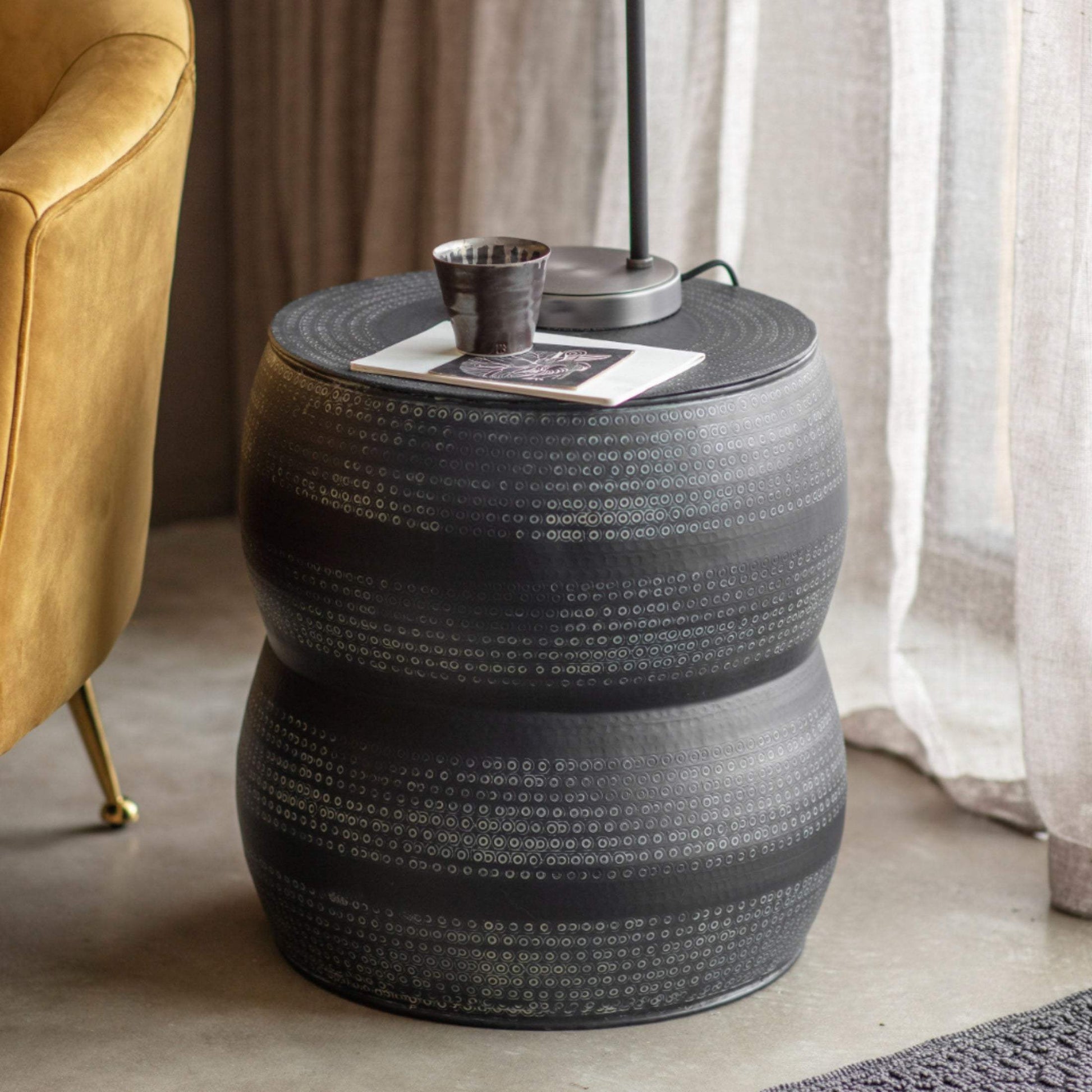 Antique Charcoal Hammered Metal Round Side Table - The Farthing