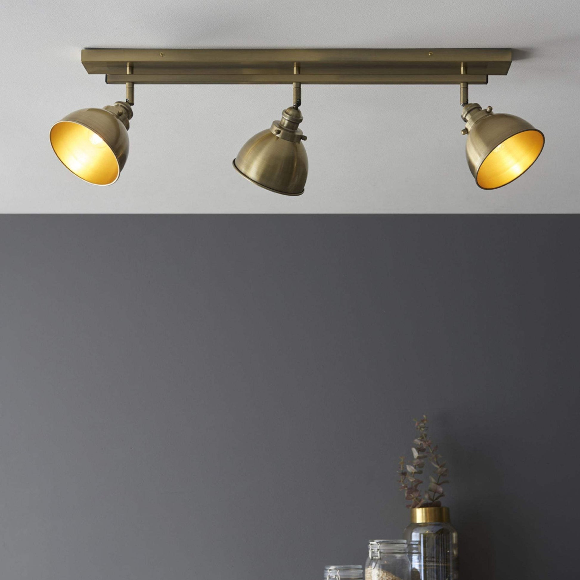 Antiqued Brass 3 Bar Ceiling Light - The Farthing