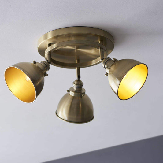 Antiqued Brass 3 Round Ceiling Light - The Farthing