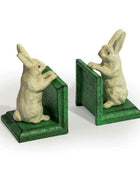 Two rabbit-shaped bookends on a white background