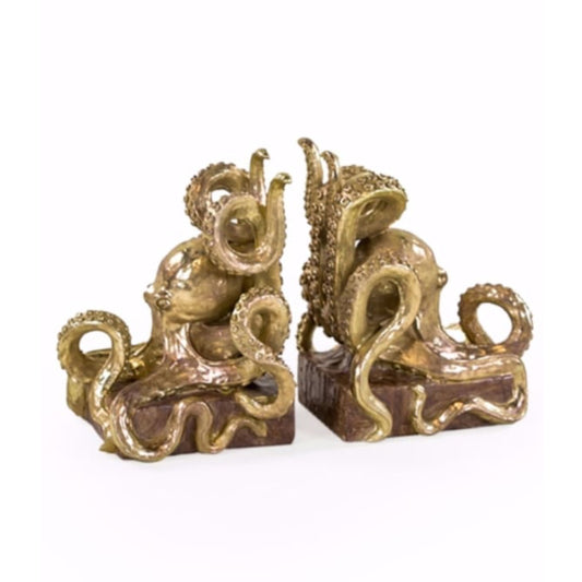 Pair of decorative octopus bookends on a white background