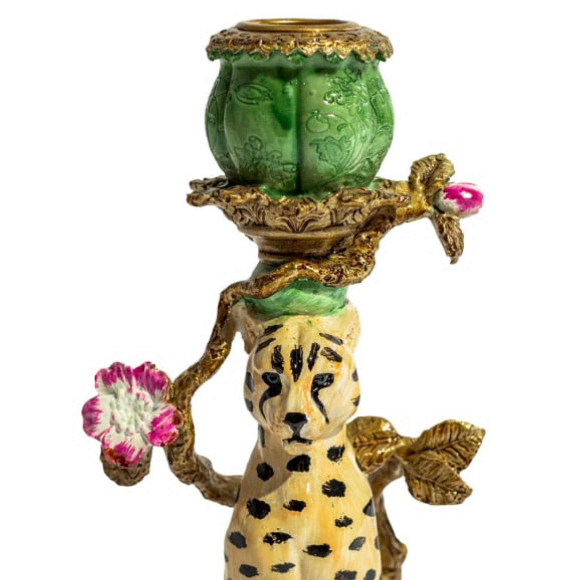 Antiqued Ornate Leopard Dinner Candle Holder 4
