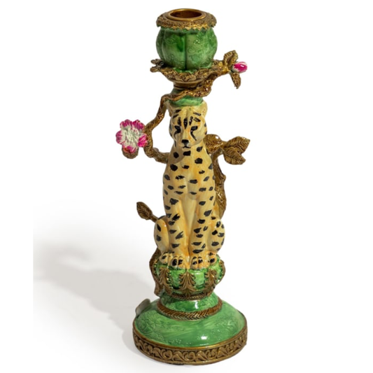 Antiqued Ornate Leopard Dinner Candle Holder 1