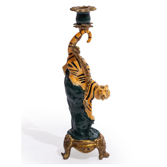 Antiqued Ornate Tiger Dinner Candle Holder 1