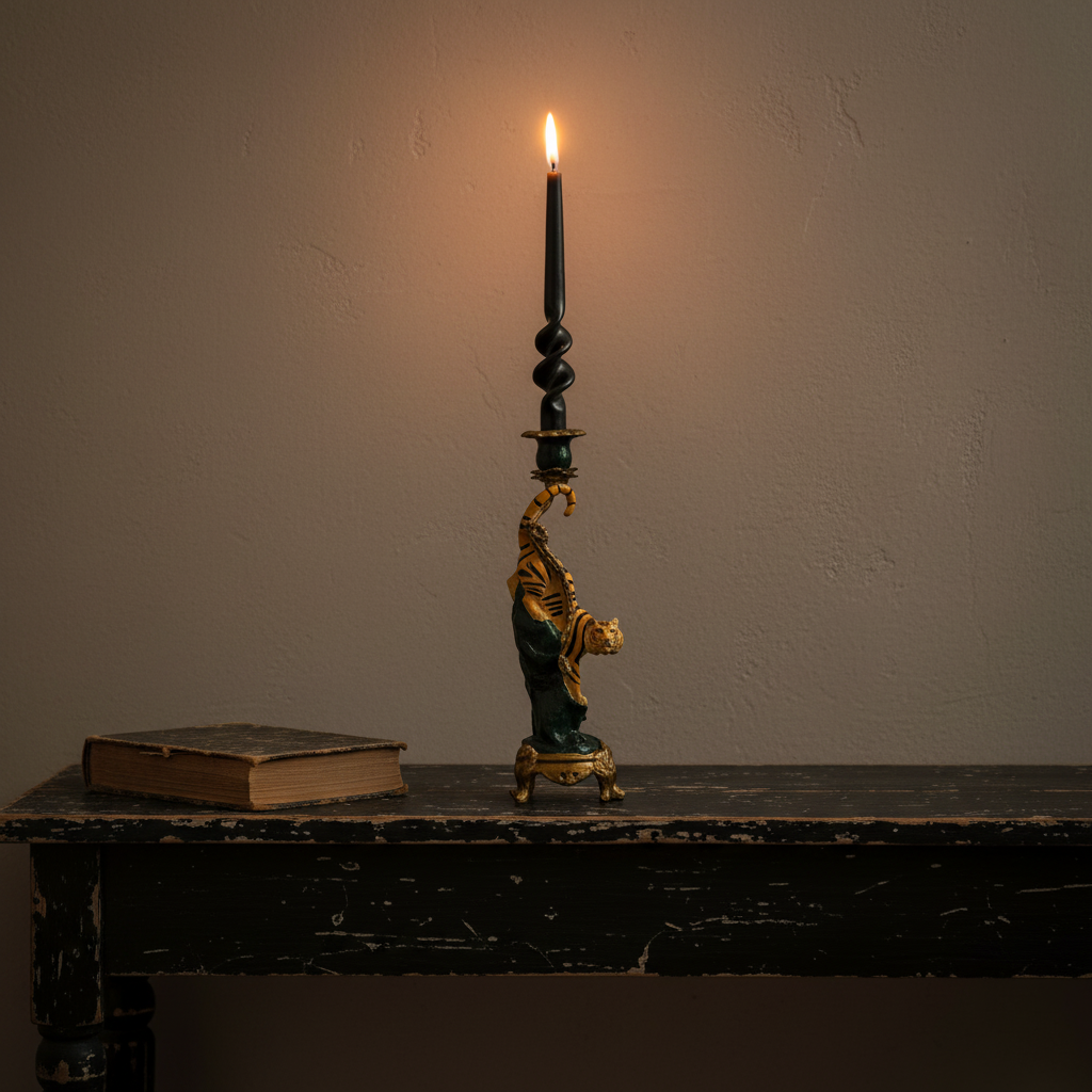 Antiqued Ornate Tiger Dinner Candle Holder