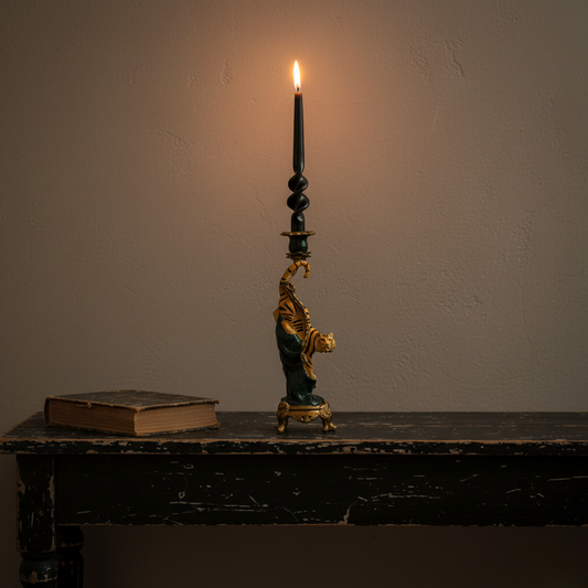 Antiqued Ornate Tiger Dinner Candle Holder