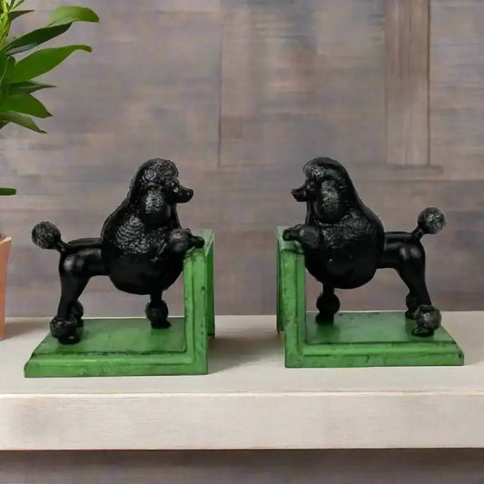 Antiqued Pair Black Poodle Bookends