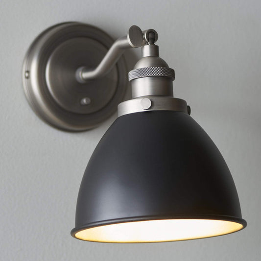 Antiqued Pewter & Black Dome Wall Light - The Farthing