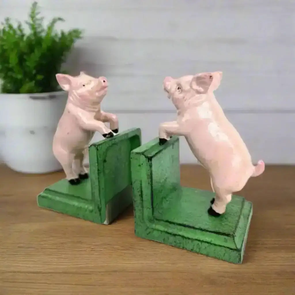 Antiqued Pink Pigs Bookends | The Farthing