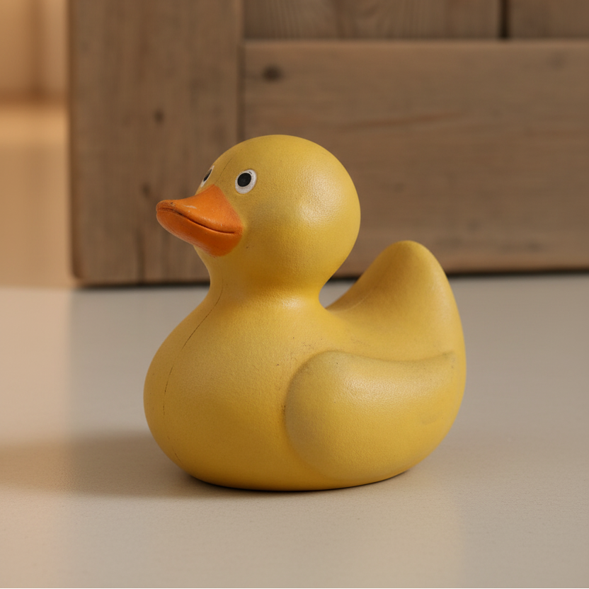 Yellow rubber duck on a neutral background