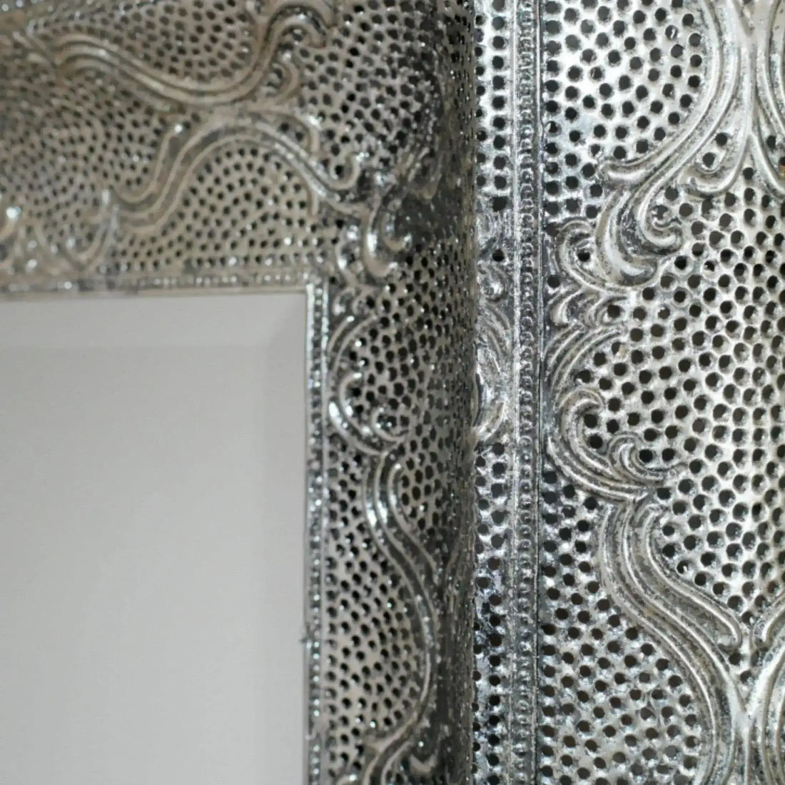 Antiqued Silver Filigree Rectangular Wall Mirror