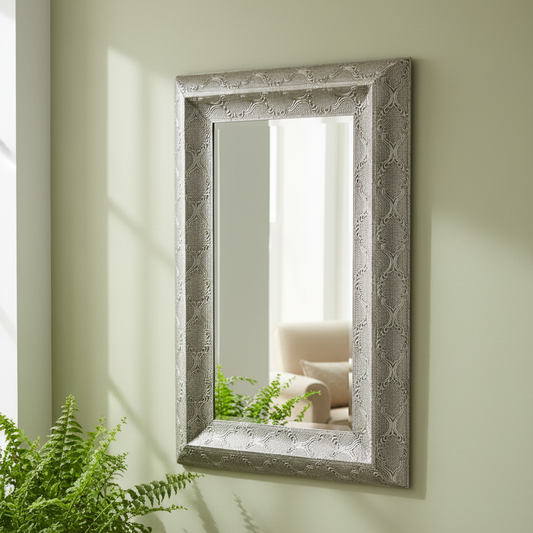 Antiqued Silver Filigree Rectangular Wall Mirror