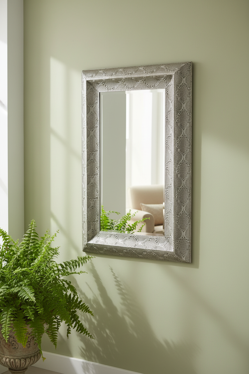 Antiqued Silver Filigree Rectangular Wall Mirror