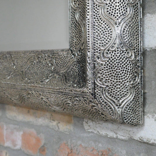 Antiqued Silver Filigree Rectangular Wall Mirror - The Farthing