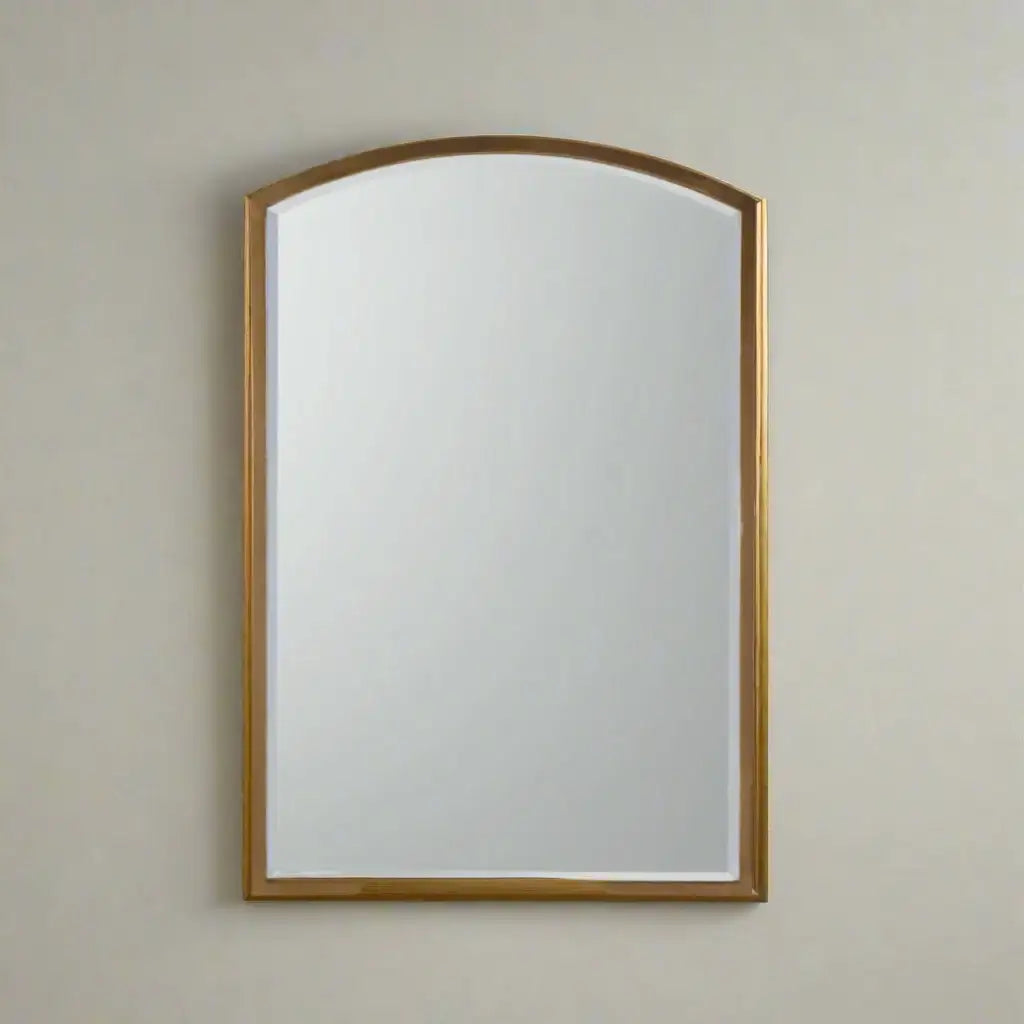 Rectangular mirror with a wooden frame on a white background
