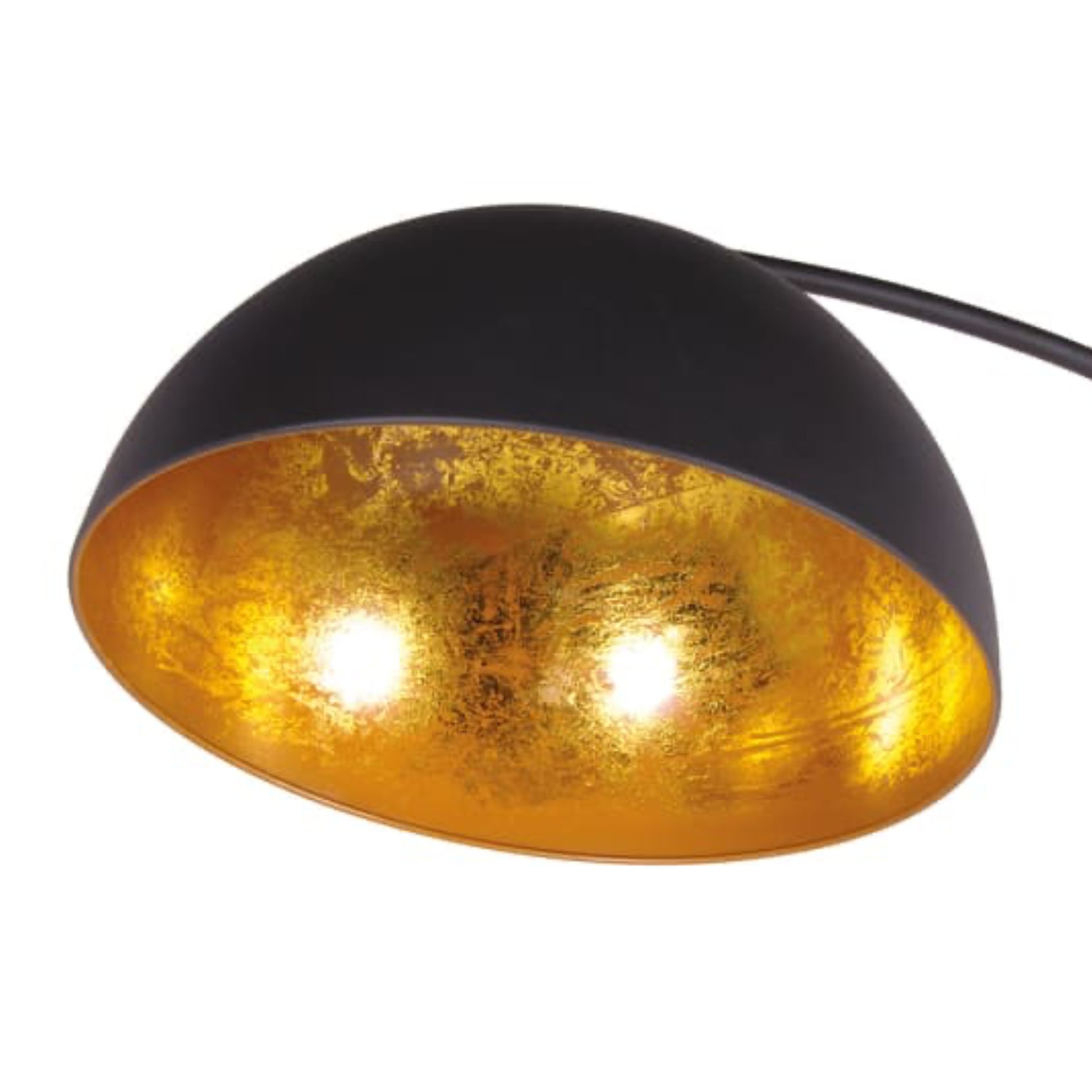 Black and gold lamp with a white background