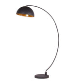 Black arch floor lamp with a gold interior on a white background