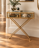 Art Deco Antique Gold Glass Curiosity Side Table