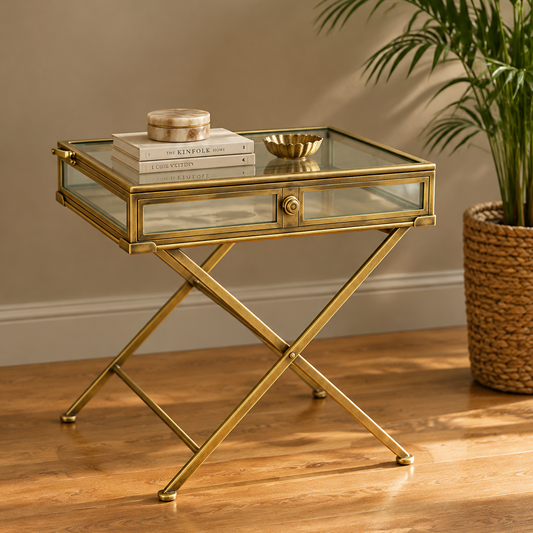 Art Deco Antique Gold Glass Curiosity Side Table 5