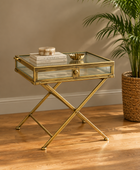 Art Deco Antique Gold Glass Curiosity Side Table