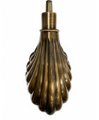 A vintage-style pendant light with a ribbed, teardrop-shaped glass shade in a warm bronze finish, suspended against a plain white background.