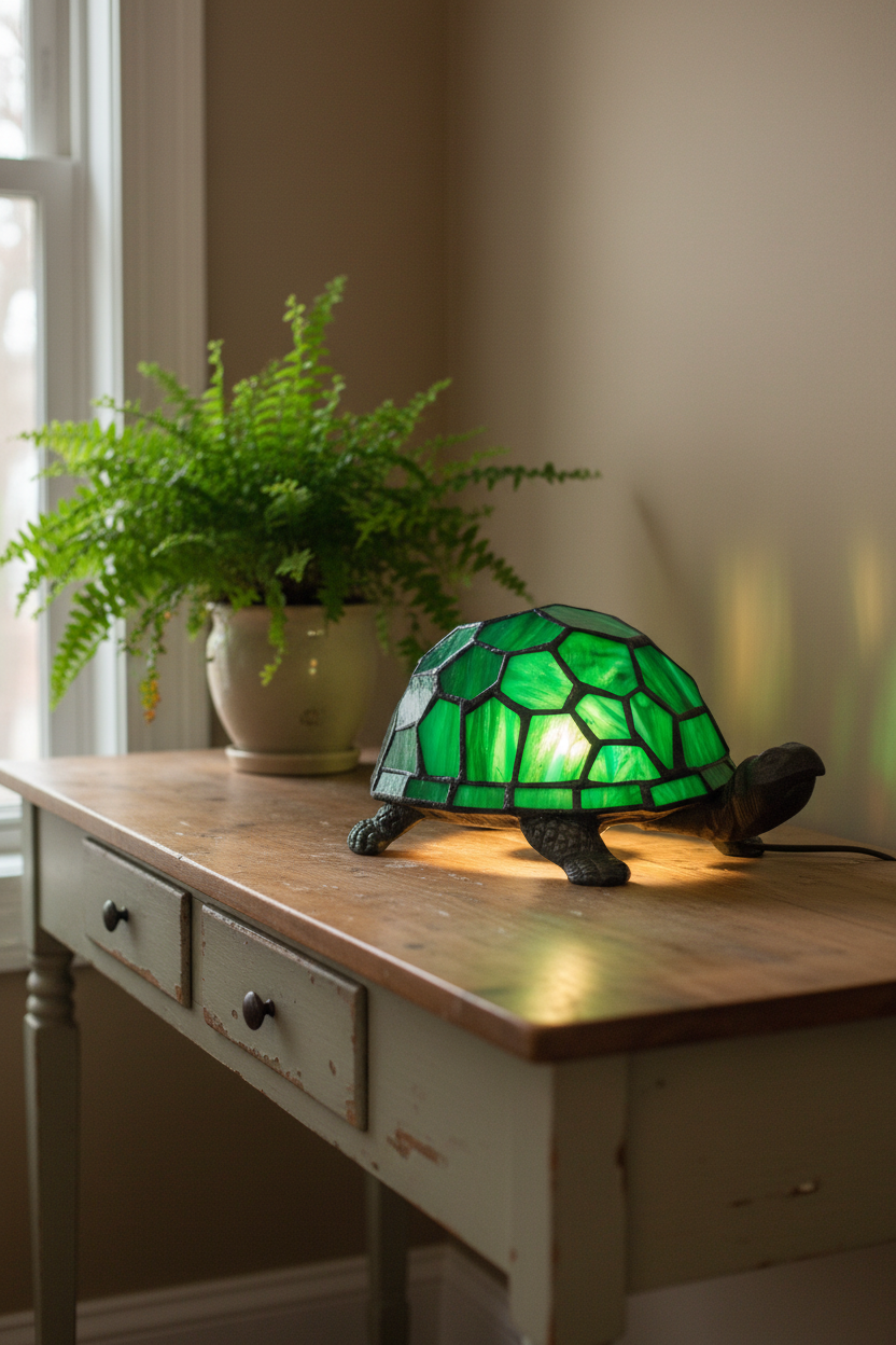 Art Nouveau Green Tiffany Tortoise Table Lamp