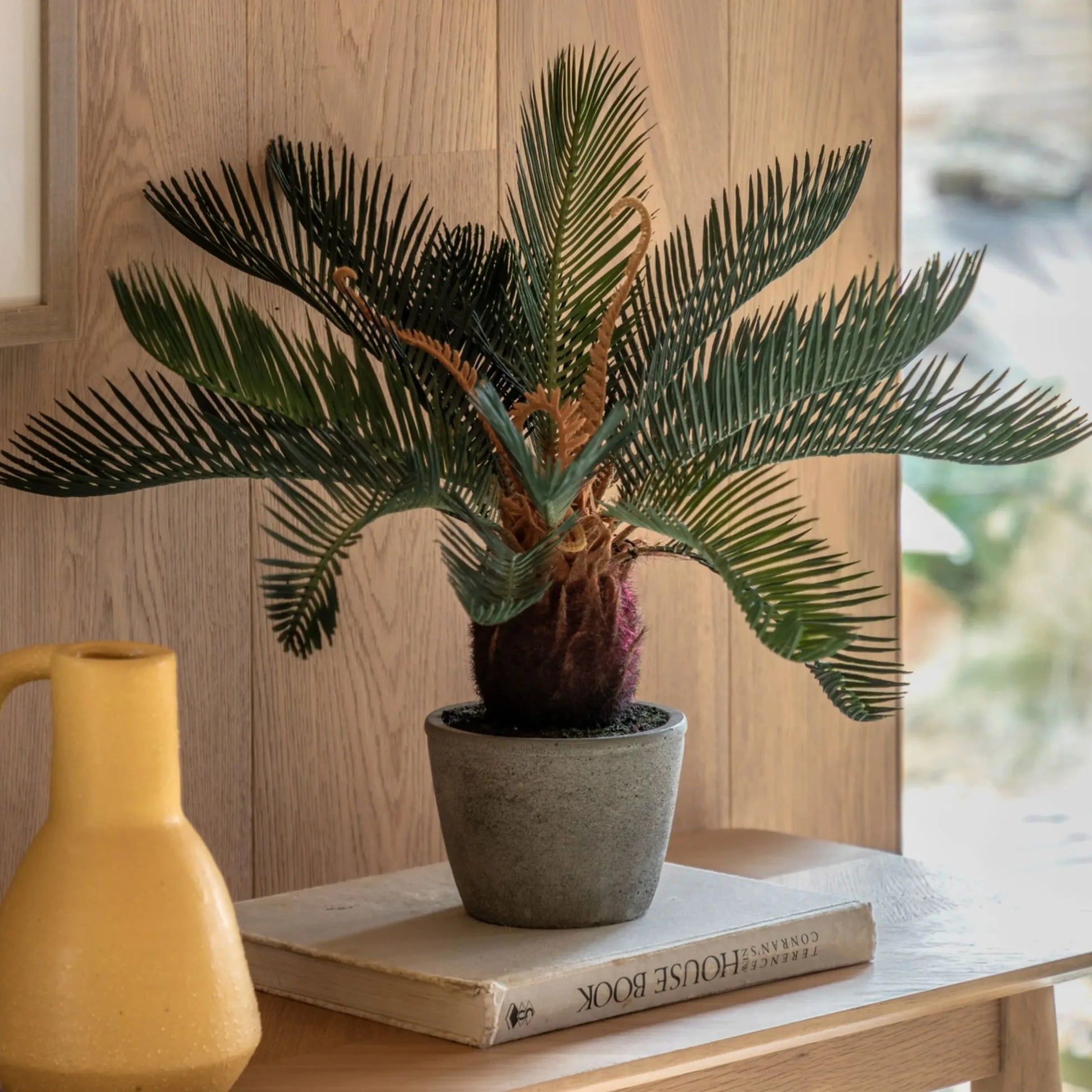 Artificial Green Palm in Grey Pot FARTHING