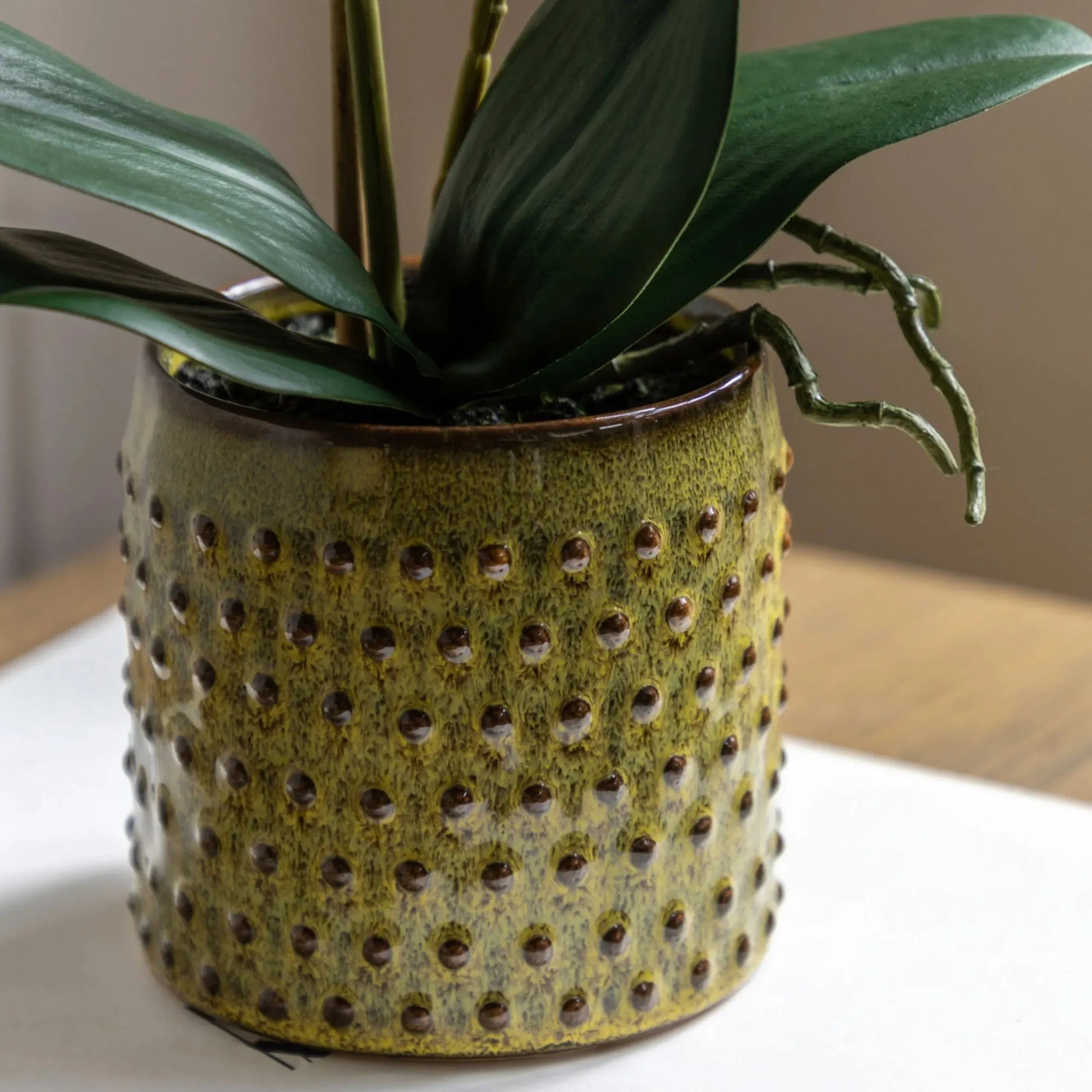 Artificial Orchid in Yellow Ceramic Pot FARTHING 