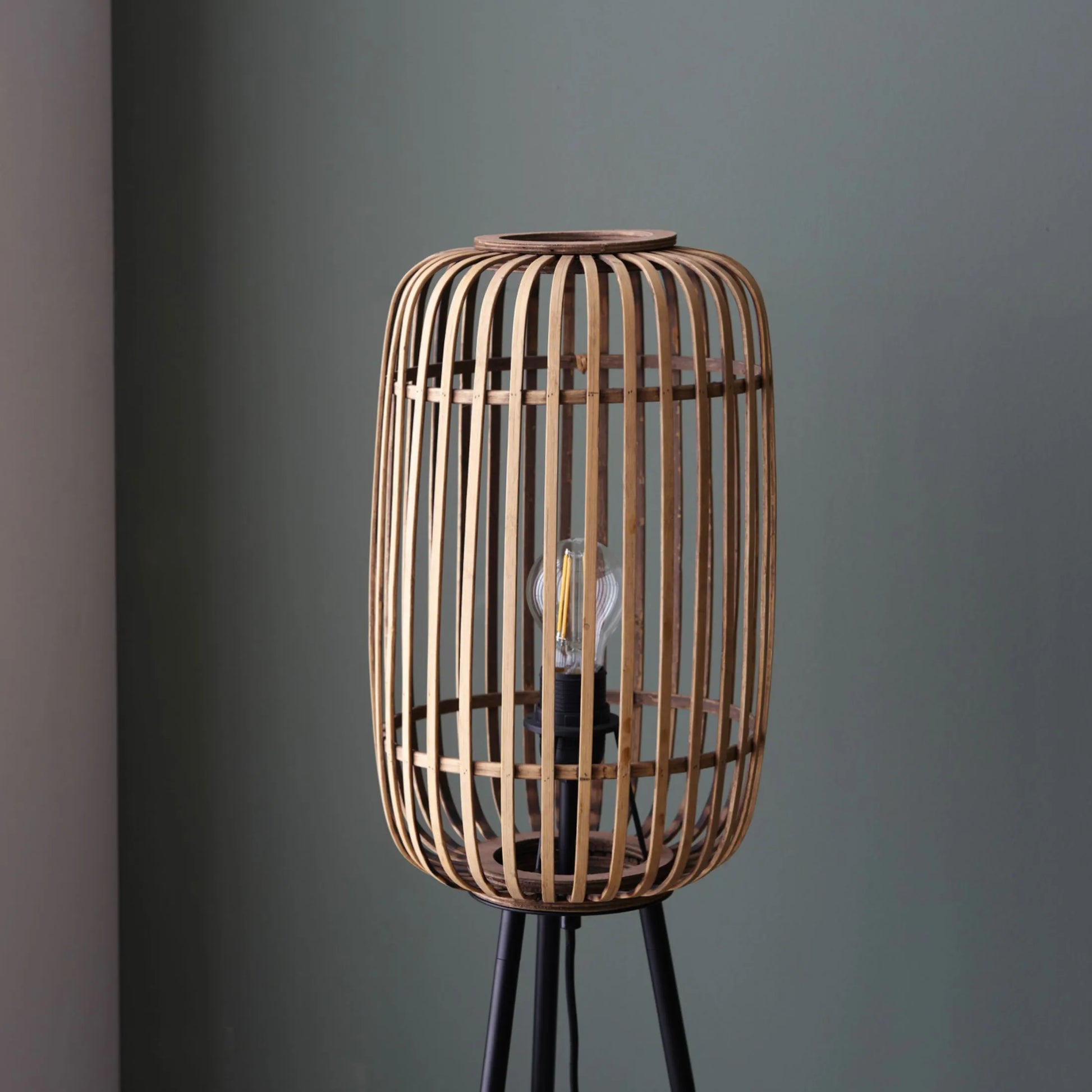 Bamboo Cage & Metal Tripod Floor Lamp 1