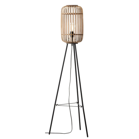 Bamboo Cage & Metal Tripod Floor Lamp