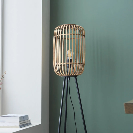 Bamboo Cage & Metal Tripod Floor Lamp 5