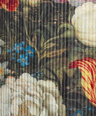 Close-up of a floral pattern with various flowers on a textured background