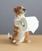 Dog figurine holding a silver disc on a white background