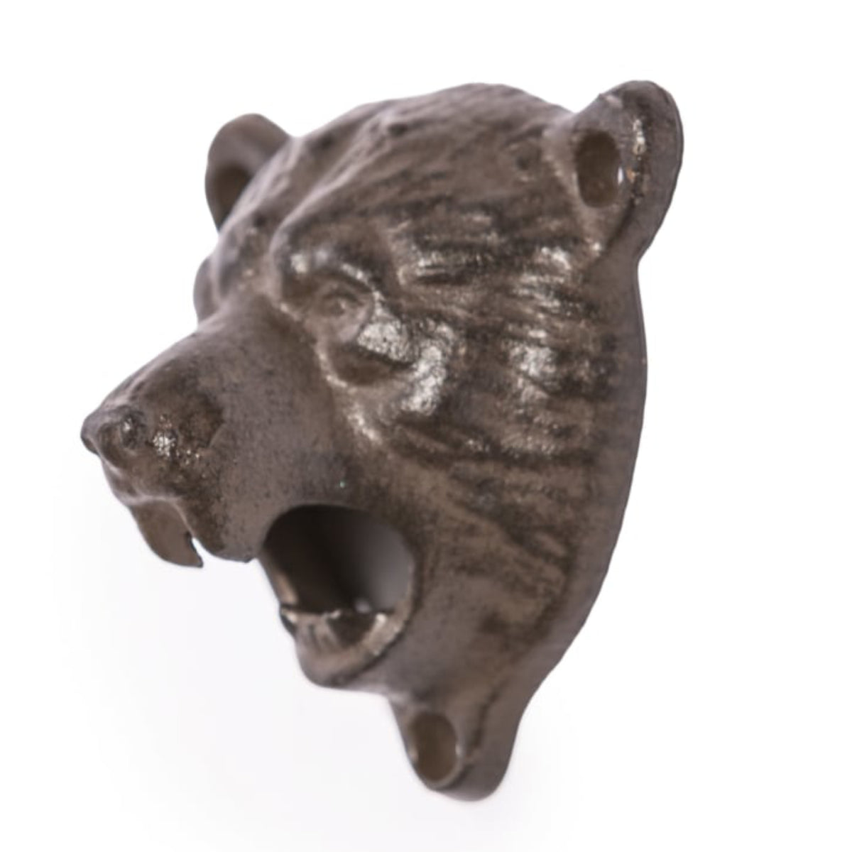 A dark metallic bear head wall hook or decorative hardware piece, shown in profile against a plain white background.