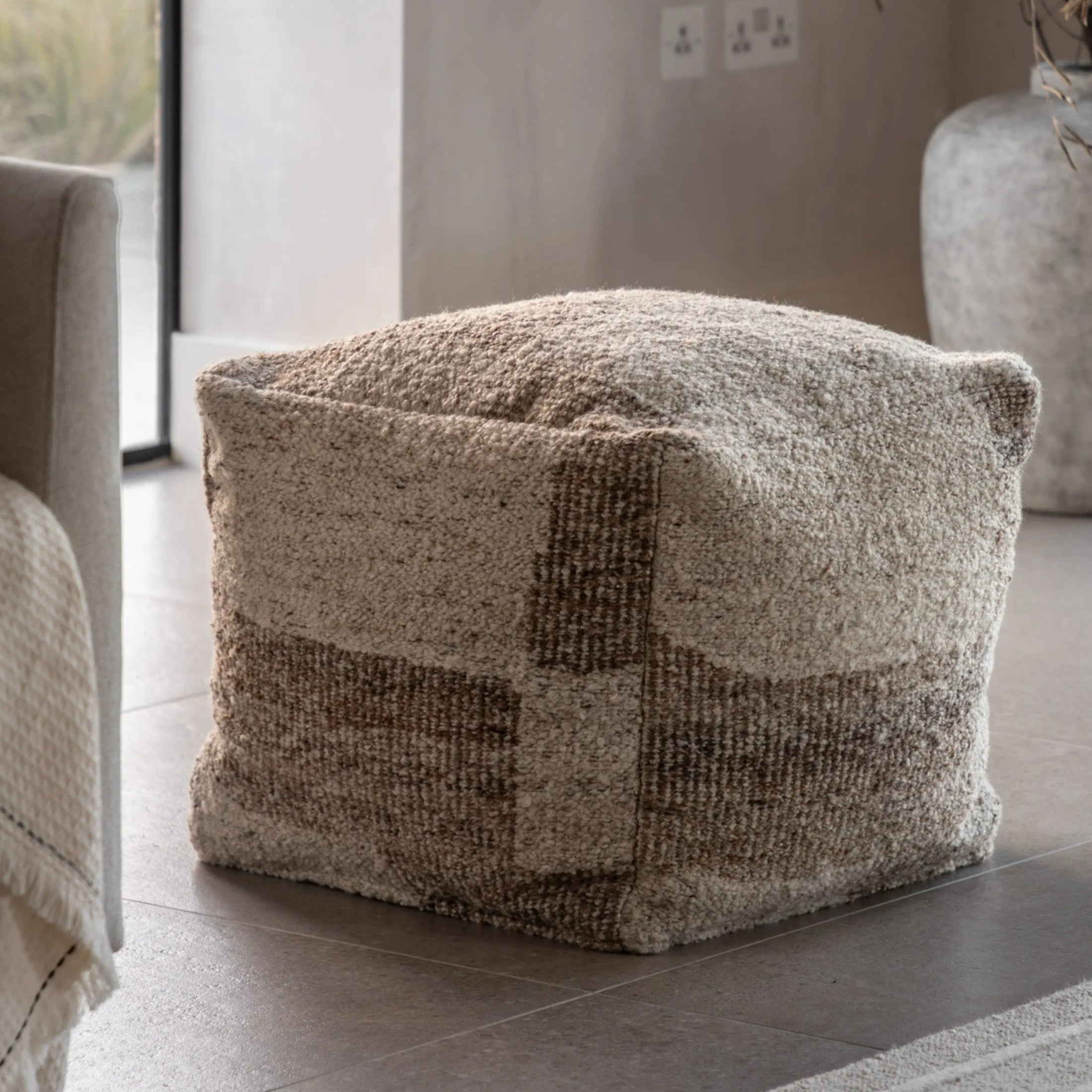 Beige Abstract Pattern Pouffe 4